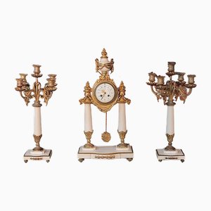 Cornice per camino in marmo e bronzo, XIX secolo, set di 3