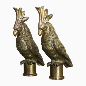 Large Embossed Brass Parrots, 1970s, Set of 2