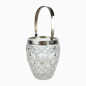 Vintage Italian Crystal and Silver Ice Bucket, 1940s