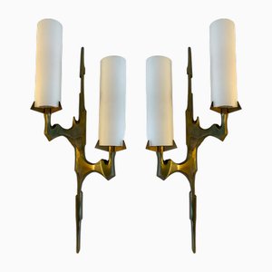 Appliques en Bronze Doré et Verre Opalin par Maison Arlus, France, 1960s, Set de 2