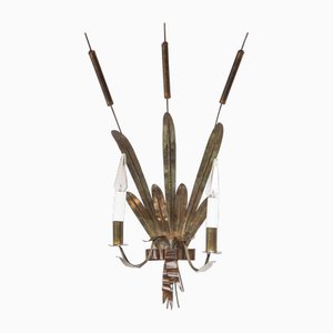 Vintage French Cattail Metal Wall Light, 1930s