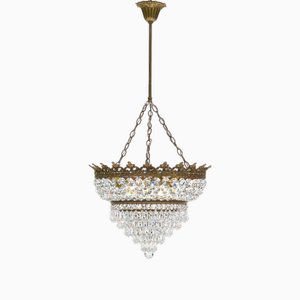 French Tiered Crown Waterfall Crystal Chandelier, 1930s