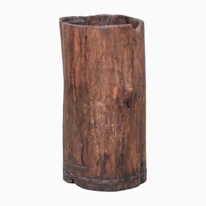 Vaso Primitive Mid-Century in legno e ferro, anni '50