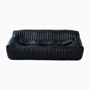 Cinna Black Leather 3-Seater Sofa attributed to Annie Hieronimus for Ligne Roset, 1973