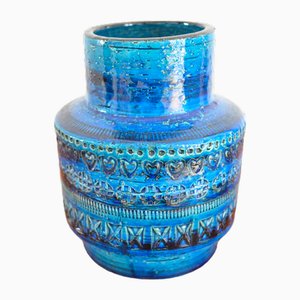 Blaue Rimini Keramikvase von Aldo Londi für Bitossi, 1960er