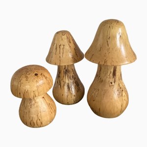 Mushrooms Figures in Burl Walnut, 1960, Set of 3