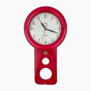 Pendulum Shaped Red Wall Clock by Lowell Italy, 1980s