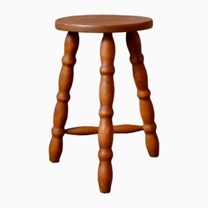 Tabouret Tripode Brutaliste en Bois, 1960s