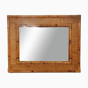 Wicker and Bamboo Rectangular Wall Mirror, Italy, 1960s