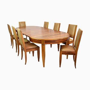 Esstisch & Stühle aus Holz, André Sornay zugeschrieben, Frankreich, 1930er, 10er Set