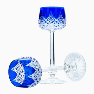 Vasos de cristal de Baccarat azul, Francia, años 60. Juego de 10