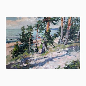 Edgars Vinters, Pine Trees on the Seashore, 1981, Oil on Cardboard