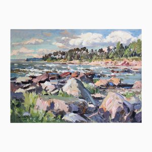 Edgars Vinters, Rocky Seashore, 1980, Oil on Cardboard