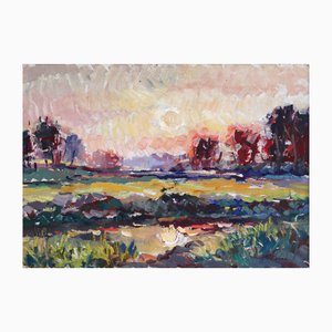 Harijs Veldre, Sunset, Oil on Cardboard