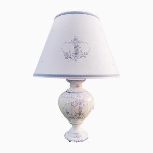 Large French Hand Painted Moustier Table Lamp with Shade, 1990s