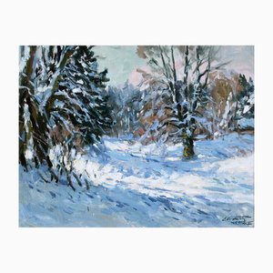 Edgars Vinters, Sunny Winter Landscape, 1985, Oil on Cardboard