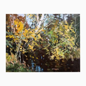 Edgars Vinters, River in Autumn, 1984, Oil on Cardboard