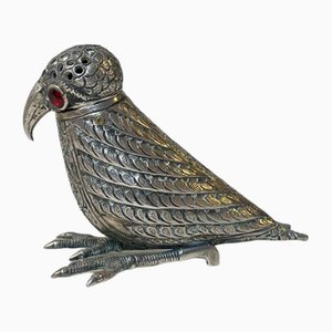 Vintage Indian Bird Sugar Shaker in Silver in the style of Kashmiri