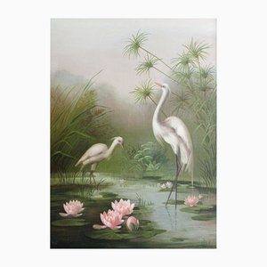 Grullas, Escena con pájaros, Principios del siglo XX, Pintura al óleo