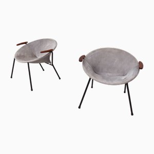 Set of Light Blue Suede Nesting Armchairs by Hans Olsen for Lea Design, Denmark, 1950s