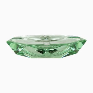 Italian Aquamarine Faceted Glass Ashtray in the style of Fontana Arte, 1960s