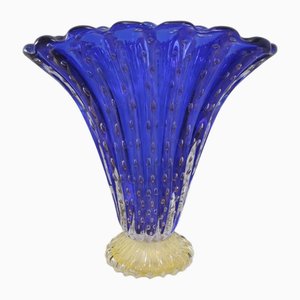 Vaso Fan in Murano blu di Vittorio Rigattieri, Italia, 1999