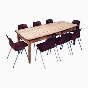 French Country Design Pine Dining Table with Drawer, France, 1930s