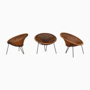 Woven Rush Balloon Armchairs by Roberto Mango, Italy, 1950s, Set of 3