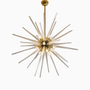 Italian Brass and Murano Glass Sputnik Chandelier, 1990s