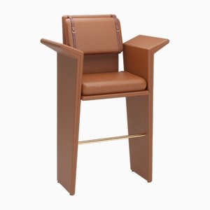 Panama Brown Leather Bar Chair by Javier Gomez