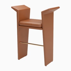 Panama Brown Leather Bar Stool by Javier Gomez