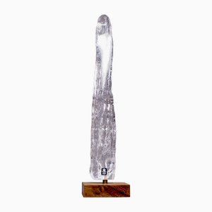 Glass Sculpture on Base of Wood by Bengt Edenfalk for Skruf/Karlskrona, Sweden