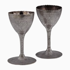 Antique 20th Century Indian Silver Shawl Wine Goblets, 1900s, Set of 2