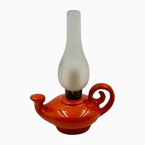 Orangefarbene Vintage Keramiklampe in Alladin Form, 1960er