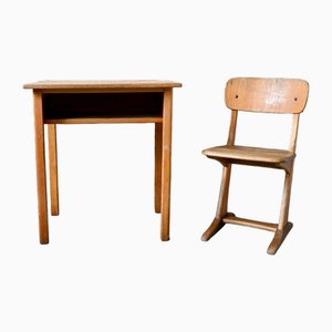 Kinderschreibtisch & Schulstuhl, 1950er, 2er Set