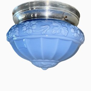 Art Deco Flush Mount with Light Blue Shade