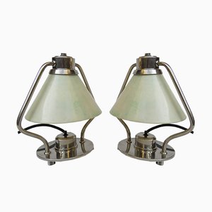 Lampes de Bureau Art Déco Plaquées Nickel, Set de 2