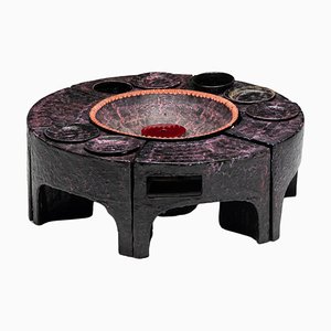 Tabourets Ronds et Table Basse en Céramique de Vallauris, France, 1960s, Set de 7