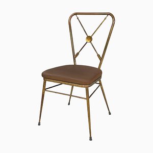 Moderner Italienischer Mid-Century Stuhl aus Messing & Braunem Stoff, 1950er