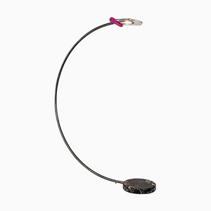 Italian Space Age Metal, Acrylic Glass and Marble Black Violet Arc Floor Lamp, 1980s