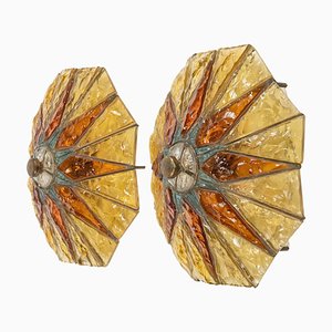 Wandleuchten aus Schmiedeeisen & Gehämmertem Glas von Poliarte, 1970er