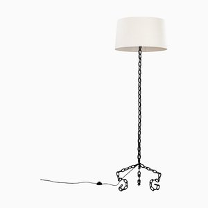 Mid-Century French Brutalist Black Iron Chain Floor Lamp, 1960s
