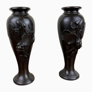 Art Nouveau Bronze Vases, 1900, Set of 2