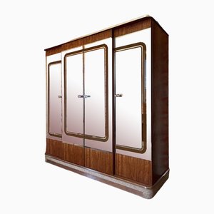 Large Vintage Macassar Projection Wardrobe in Mirrored Glass and Chrome Metal