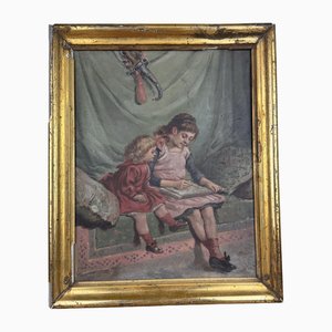 French School Artist, The Drawing Lesson, 1860, Oil on Panel, Framed