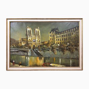 Richard Kaiser, View of Notre Dame from the Seine, Oil on Canvas, Framed