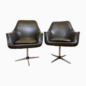 Set of Mid-Century Swedish Swivel Armchairs with Leather Upholstery and Seat Cushion in the style of Overman
