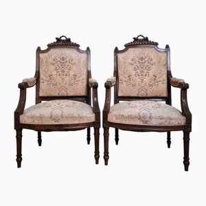 Set of Louis XVI Style Queens Armchairs in Richly Carved Wood