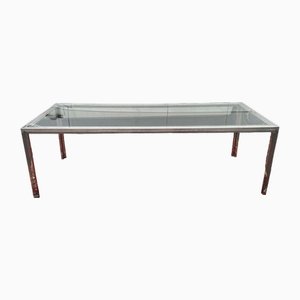 Large Office Table in Brushed Metal and Glass, 1970