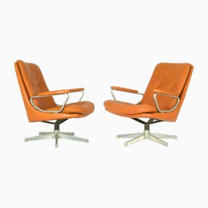 Fauteuils Gentilina en Cuir Marron-Orange par André Vandenbeuck pour Strässle, 1960s, Set de 2